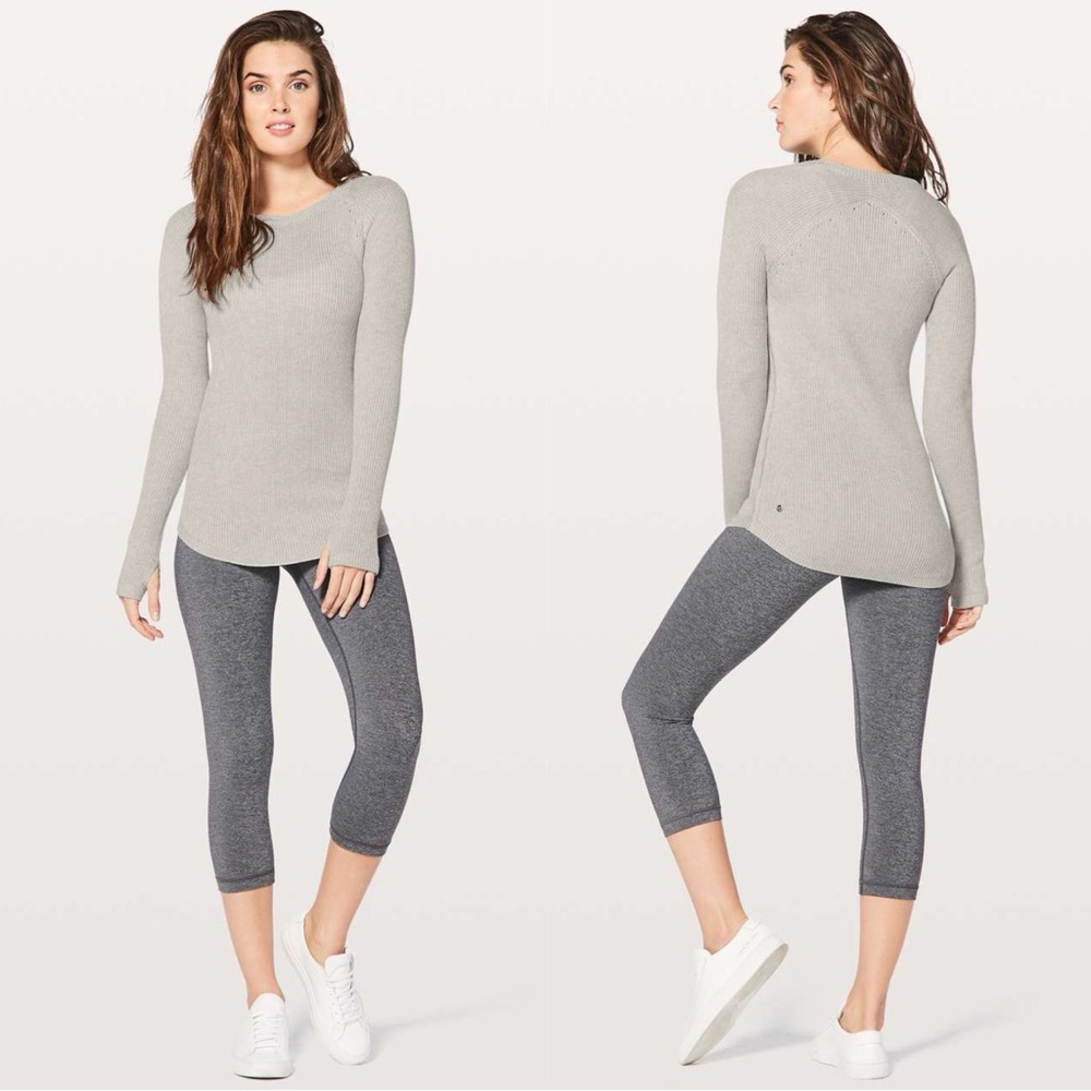 Lululemon Cabin Yogi Long Sleeve White / Heathered Light Grey‎ W3G52S Size 4 - Picture 2 of 12